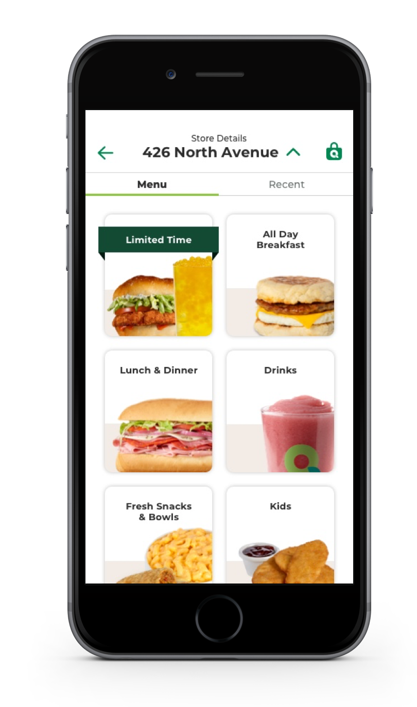 mobile ordering screen in-app on iPhone